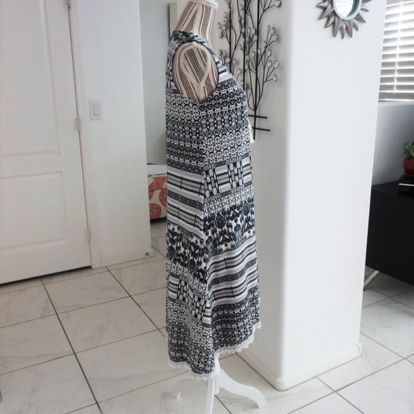 Like New World Unity Stretch Jersey Sleeveless Tassel Black White Ikat Dress S - Picture 6 of 13